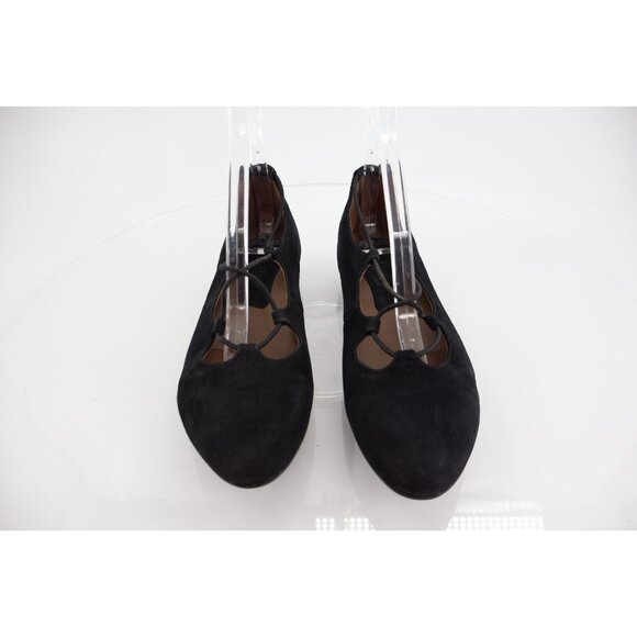 Earthies Essen Ballet Flats 7.5 B Cages Elastic Strap Black Suede Comfy Pointy - Picture 4 of 13